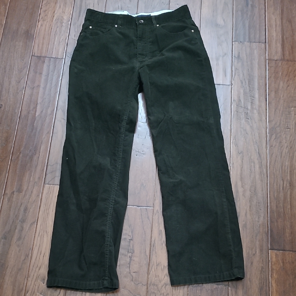Men's Dark Green Corduroy Pants - Classic Straight Fit
